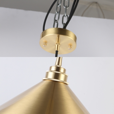 Brass Conical Pendant Lighting with Hanging Cord Metal Rustic 1 Light Suspended Lamp