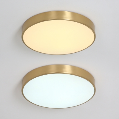 Brass Round Flush Light With Acrylic Shade 1 Light Art Deco Flush