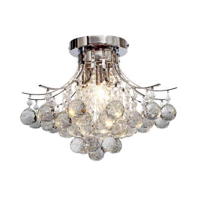 Clear Crystal Ball Semi Flush Mount Lighting One Light Vintage Style Ceiling Light Fixture, H11