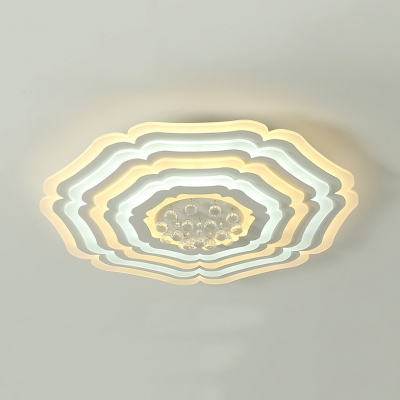 Contemporary White LED Flush Ceiling Light with Flower and Clear Crystal Acrylic Flush Light