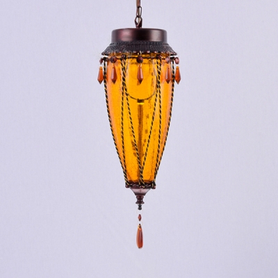 Curved Pendant Light Fixture 1 Light Antique Glass Hanging Light with Crystal for Kitchen