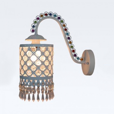 Cylinder Hallway Hanging Wall Sconce Metal Single Light Vintage Wall Lamp in White/Multi Color