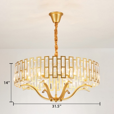 Drum Living Room Hanging Chandelier Clear Crystal 3/4/6/8 Lights Vintage Pendant Lighting with Cord in Gold