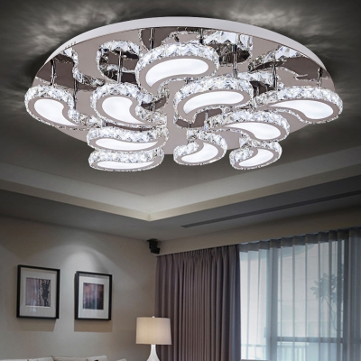 Fan Living Room Semi Flush Light with Clear Crystal Metal Contemporary LED Ceiling Lamp in Chrome