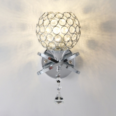 Globe Sconce Lighting One Light Vintage Style Clear Crystal Wall Light Fixture for Bathroom