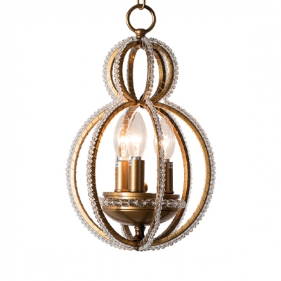 Gold Sphere Light Fixture 3 Lights Classic Height Adjustable Clear Crystal Chandelier with 19.5