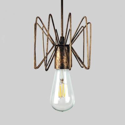 Industrial Wire Frame Pendant Lamp Height Adjustable Single Light Metal Overhead Lighting in Gold