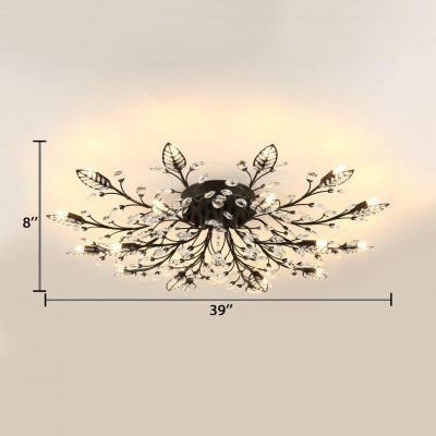 Leaf Semi Flush Mount Light with Clear Crystal Multi Lights Contemporary Style Metal Ceiling Lighting in Black