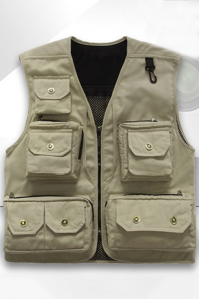 Mens Outdoor Fashion Multi-Pocket Photographer Vest Casual Fishing Mesh Jacket Vest