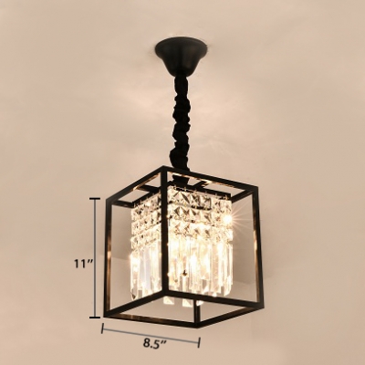 Modern Black/Gold Chandelier with Square 2 Lights Height Adjustable Clear Crystal Pendant Lights