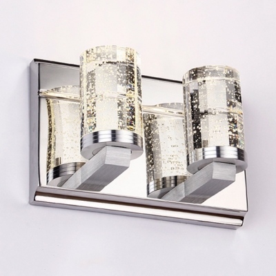 Modern Style Rectangle/Cylinder Sconce Light 1/2 Lights Clear Crystal Wall Mounted Lighting, White/Warm