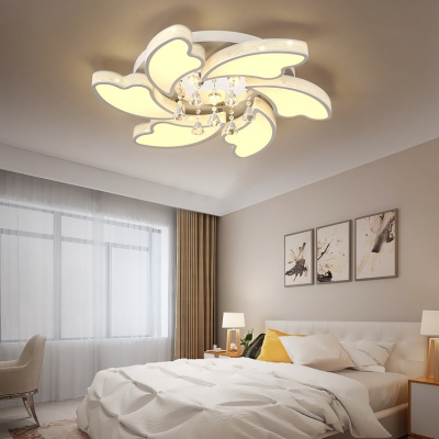 Modern White LED Ceiling Lamp with Petal Design and Clear Crystal Acrylic Flush Light for Hallway