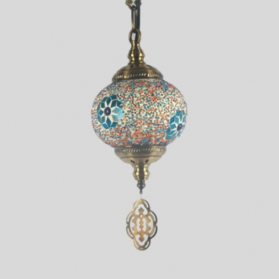 Moroccan Spherical Ceiling Light Stained Glass Pendant Ceiling Light for Living Room