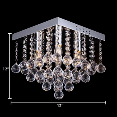 Nickel Rectangular Ceiling Light 4 Lights Modern Clear Crystal Chandelier for Bedroom