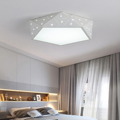 Pentagon LED Flush Lighting with Clear Crystal Modern Acrylic Ceiling Fixture in White for Living Room