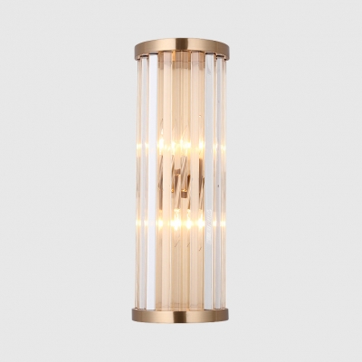 Rectangle/Cylinder Bathroom Wall Sconce Clear Crystal 2 Lights Contemporary Sconce Light in Brass