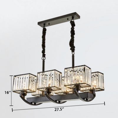 Rectangle Hanging Pendant with Clear Crystal Shade 6/8 Lights Modern Chandelier in Black for Living Room