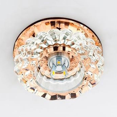 Round Flush Mount Lighting Contemporary Clear Crystal Flush Light in Gold/Brown for Bedroom