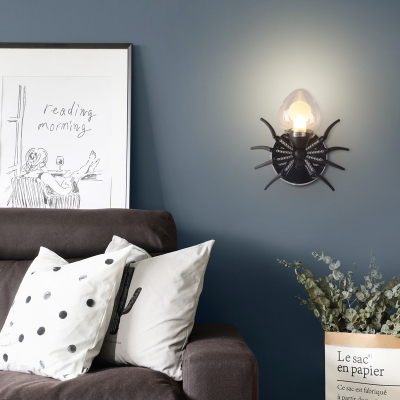 Spider Shape Led Sconce Light Kids Room Single Light Industrial Wall Lamp in Black