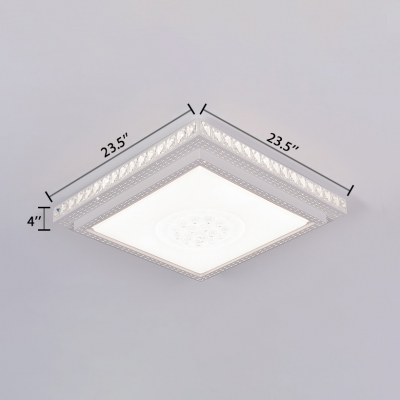 Square Flush Ceiling Light Contemporary Clear Crystal Decoration LED Flush Light in White for Living Room
