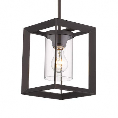 Square Suspended Light Fixture Kitchen Single Light Rustic Hanging Lamp in Black for Dinging Room