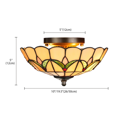 Tiffany Stained Glass Style Flush Mount Ceiling Light in Beige 9.84