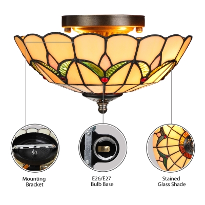 Tiffany Stained Glass Style Flush Mount Ceiling Light in Beige 9.84