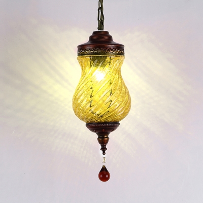 Vase Shape Bedroom Pendant Lighting Swirl Glass 1 Light Vintage Hanging Lamp with Crystal