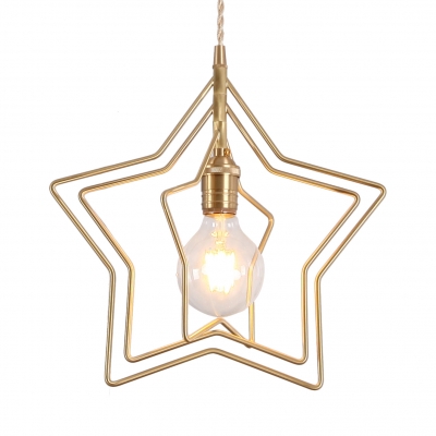 1 Light Open Bulb Hanging Lamp with Star Modernism Metal Pendant Light in Brass
