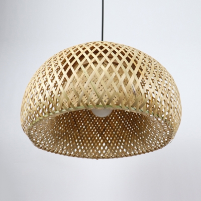 Double-Decker Bamboo Pendant Lights Restaurant 1 Light Suspended Light in Beige with Adjustable Hanging Cord