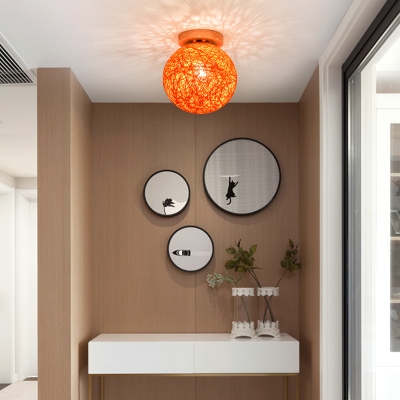 Hand Knitted Globe Semi Flush mount Hallway Modern Simple Single Bulb Ceiling Light in Multiple Colors