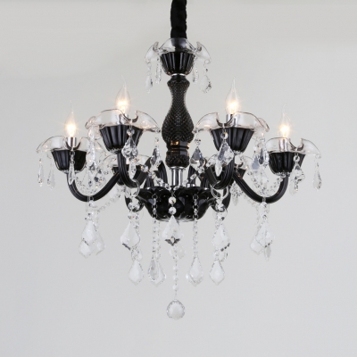 Black Crystal Candle Chandelier 6 Lights Height Adjustable Antique Chandelier Light with 12