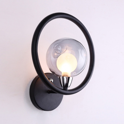 Black Globe Wall Sconce Single Light Industrial Glass Wall Light for Living Room Hallway