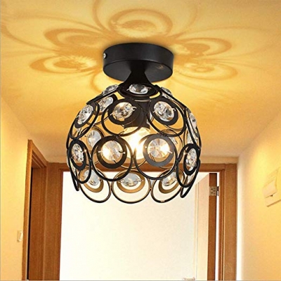 Black/White Globe Ceiling Lighting 1 Light Modern Style Metal Semi Flush Light with Clear Crystal for Bedroom