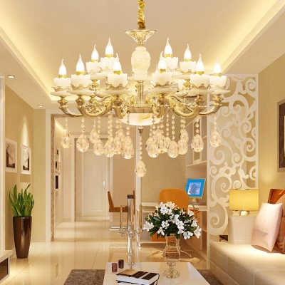 Candle Living Room Sconce Light Clear Crystal 6/8/15 Lights Traditional Wall Lamp in Gold