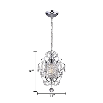 Clear Crystal Foyer Light Fixtures 1 Light Modern Adjustable Hanging Chandelier with 19.5