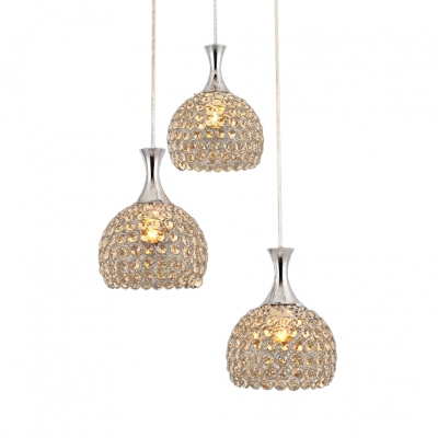 Dining Room Lighting Globes with Hanging Cord, Adjustable  Chrome Pendant Light with Clear Crystal Modern