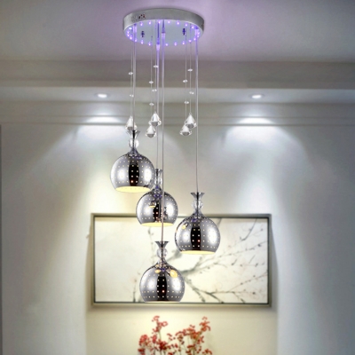 Dining Room Lighting Globes with Hanging Cord, Adjustable Chrome Pendant Light with Clear Crystal Modern