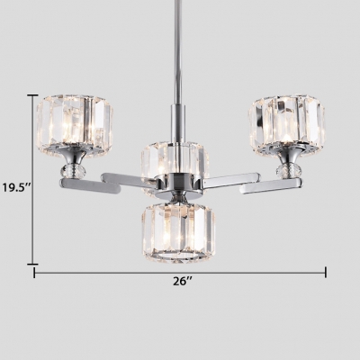 Drum Dining Room Pendant Light Clear Crystal 4/6 Lights Modern Hanging Chandelier in Chrome/Rose Gold
