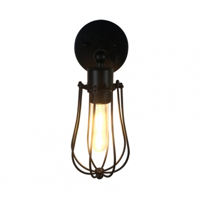 Industrial Wire Frame Sconce Light Single Light Metal Light Fixture in Black for Kitchen