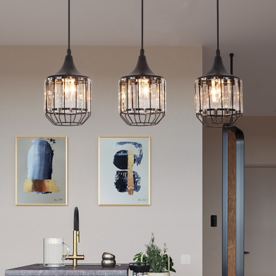 Kitchen Pendant Lights Black, 3 Lights Clear Crystal Pendant Lighting with 47