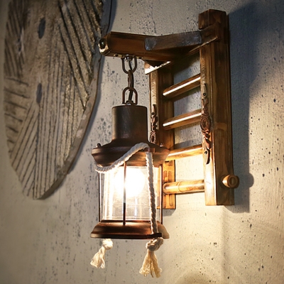 Lantern Shape Sconce Light Living Room Single Light Antique Hanging Wall Sconce in Rust