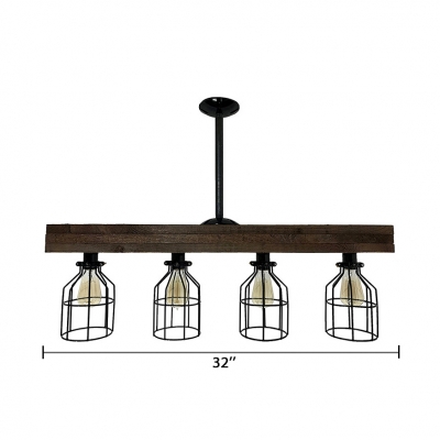Metal Wire Frame Island Lamp 4 Lights Rustic Island Lighting in Black for Dining Room