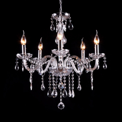 Modern Candle Hanging Chandelier 3/4/5/6 Lights Clear Crystal Height Adjustable Light Fixture in Polished Chrome