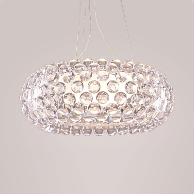 Modern Oval Chandelier Clear Crystal 1 Light Silver Adjustable Pendant Lighting with Cord for Living Room
