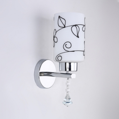 Modern Style Cylinder Wall Mounted Light Fixture Frosted Glass Sconce Lighting with Clear Crystal