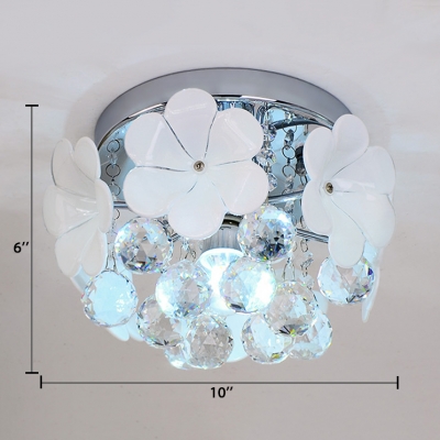 One Light Semi Flush Mount Lighting Contemporary Style Ceiling Light Fixture with Clear Crystal and Flower Decoration