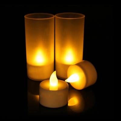 

Pack of 4 Waterproof LED Tealights Bathroom Flickering Flameless Candles in Yellow, HL514819