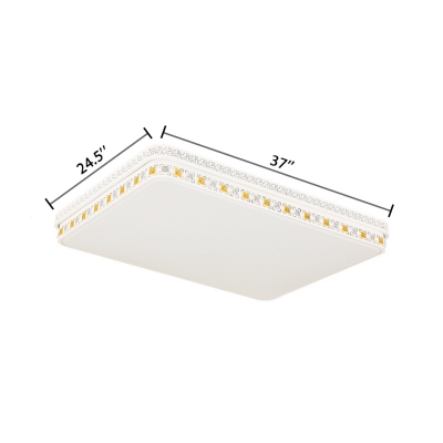 Rectangle LED Flush Mount Light with Clear Crystal Acrylic Modern Ceiling Lamp in White for Living Room