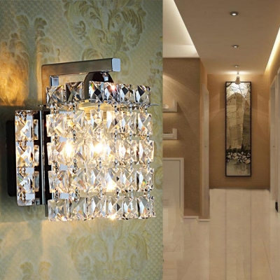 Rectangular Bathroom Wall Mount Light Fixture Clear Crystal 1 Light Vintage Style Sconce Lighting, H6